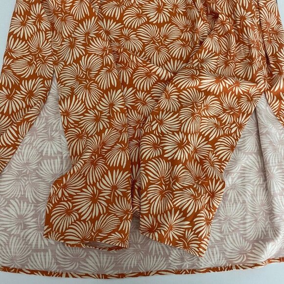 Loft Leafed Flutter Strap Pocket Midi Dress Large Orange Tie Waist Side Slit - Picture 8 of 12